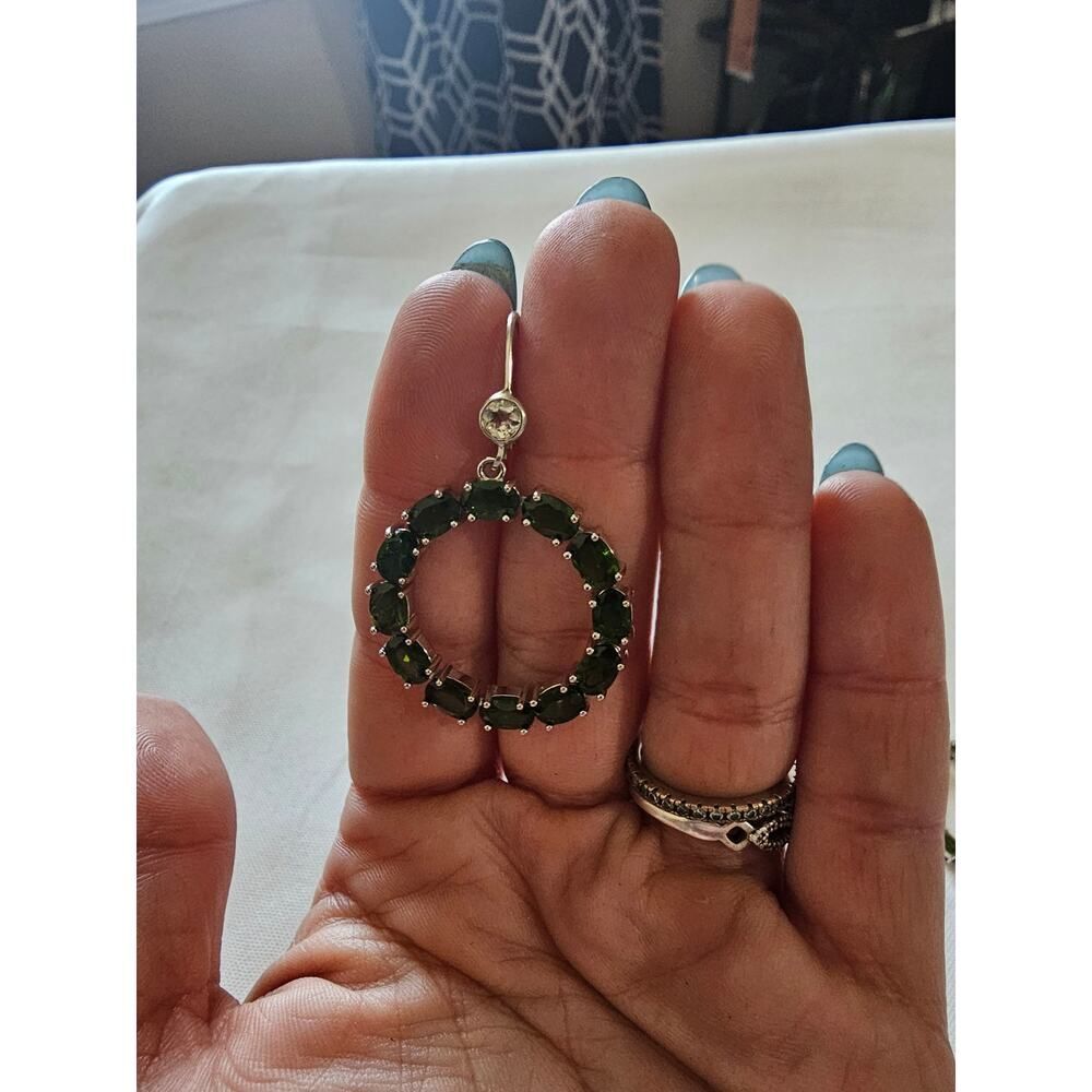 JTV Chrome Diopside White Topaz Earrings 11ct Rhodium over Silver Dangle Circle - Picture 8 of 11